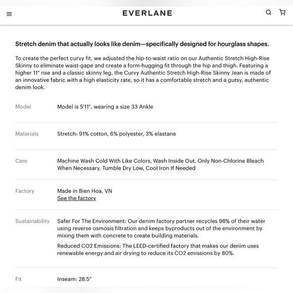 Everlane Curvy‎ High Rise Skinny Jean 28 Regular White - Picture 7 of 8